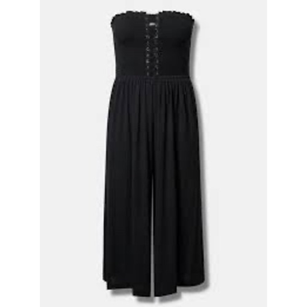 Torrid Smocked Lace Up Strapless Jumpsuit